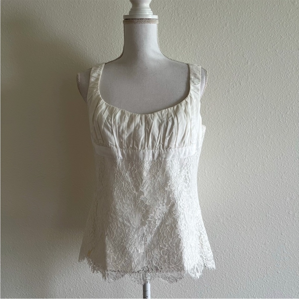Elie Tahari Bianca Bustier in White Lace with Ruched Neckline